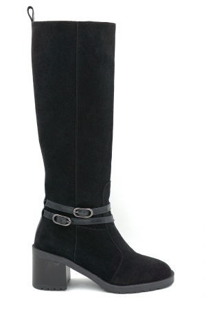 Lichidare stocuri - Cizme dama din piele naturala intoarsa neagra cu varf rotund si toc mic gros de 6 cm 70825-1-25