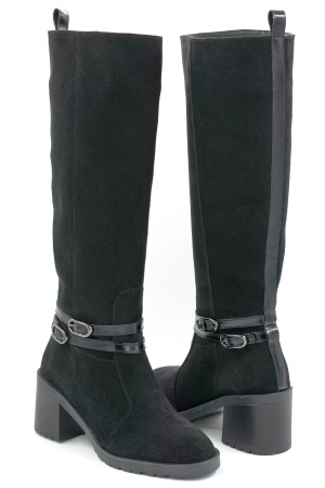 Cizme dama din piele naturala intoarsa neagra cu varf rotund si toc mic gros de 6 cm 70825-1-25 [3]