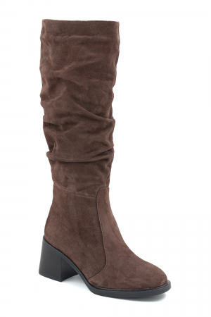 Cizme dama casual din piele naturala intoarsa maro cu varf rotund si toc mic gros de 6 cm 77221-8-25 [1]