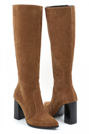 Cizme dama din piele naturala intoarsa maro coniac cu varf ascutit si toc inalt de 9 cm 70123-9-25 [3]