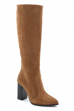 Cizme dama din piele naturala intoarsa maro coniac cu varf ascutit si toc inalt de 9 cm 70123-9-25 [1]