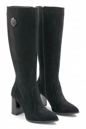 Cizme dama din piele naturala intoarsa neagra cu varf ascutit stiletto si toc mediu gros de 8 cm 70623-25 [2]