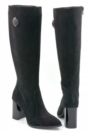 Cizme dama din piele naturala intoarsa neagra cu varf ascutit stiletto si toc mediu gros de 8 cm 70623-25 [4]