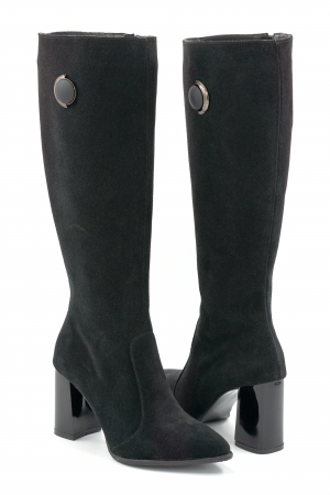 Cizme dama din piele naturala intoarsa neagra cu varf ascutit stiletto si toc mediu gros de 8 cm 70623-25 [3]