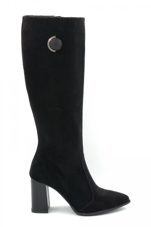 Cizme elegant & office dama - Cizme dama din piele naturala intoarsa neagra cu varf ascutit stiletto si toc mediu gros de 8 cm 70623-25