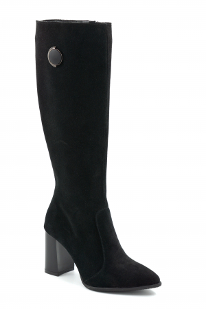 Cizme dama din piele naturala intoarsa neagra cu varf ascutit stiletto si toc mediu gros de 8 cm 70623-25 [1]