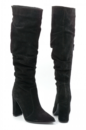 Cizme dama din piele naturala intoarsa neagra cu varf ascutit stiletto si toc inalt gros imbracat de 9 cm 77221-10-25 [4]