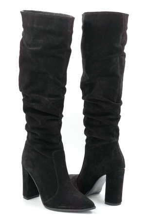 Cizme dama din piele naturala intoarsa neagra cu varf ascutit stiletto si toc inalt gros imbracat de 9 cm 77221-10-25 [3]