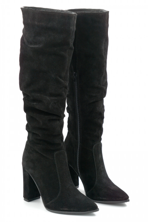 Cizme dama din piele naturala intoarsa neagra cu varf ascutit stiletto si toc inalt gros imbracat de 9 cm 77221-10-25 [2]