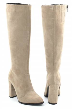 Cizme dama din piele naturala intoarsa bej cappucino cu varf ascutit si toc inalt gros imbracat de 9 cm 70123-13-25 [4]
