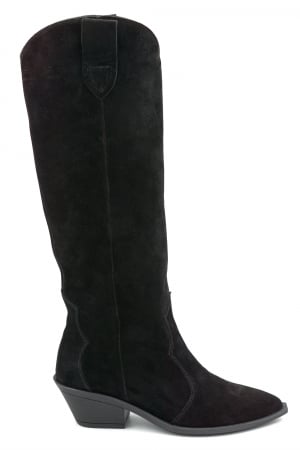 Lichidare stocuri - Cizme dama tip ciocate din piele naturala intoarsa neagra cu varf ascutit si toc mic gros de 4 cm 71625-2-25