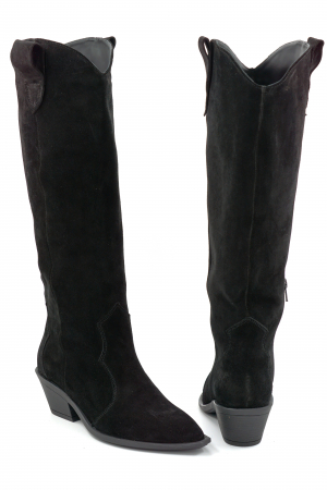Cizme dama tip ciocate din piele naturala intoarsa neagra cu varf ascutit si toc mic gros de 4 cm 71625-2-25 [1]