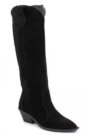 Cizme dama tip ciocate din piele naturala intoarsa neagra cu varf ascutit si toc mic gros de 4 cm 71625-2-25 [1]