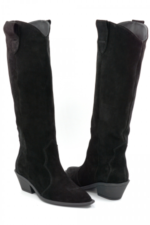 Cizme dama tip ciocate din piele naturala intoarsa neagra cu varf ascutit si toc mic gros de 4 cm 71625-2-25 [4]