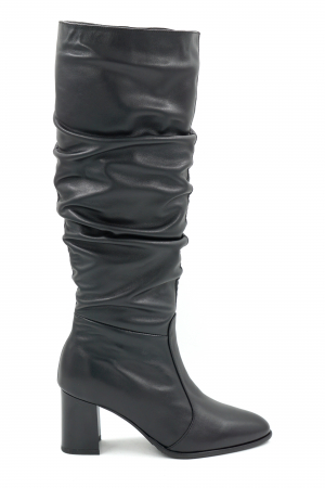Cizme elegant & office dama - Cizme dama din piele naturala neagra cu varf ascutit si toc mic gros de 6 cm 77221-13-25