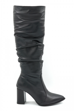 Lichidare stocuri - Cizme dama din piele naturala neagra cu varf ascutit si toc mediu gros de 8 cm 77221-9-25
