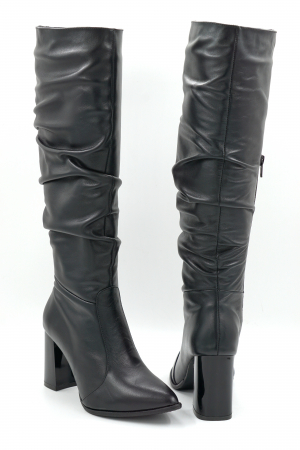 Cizme dama din piele naturala neagra cu varf ascutit si toc mediu gros de 8 cm 77221-9-25 [1]
