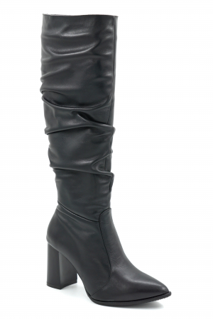 Cizme dama din piele naturala neagra cu varf ascutit si toc mediu gros de 8 cm 77221-9-25 [2]
