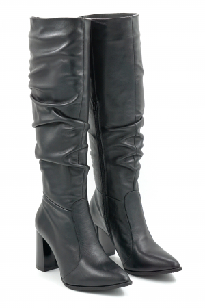Cizme dama din piele naturala neagra cu varf ascutit si toc mediu gros de 8 cm 77221-9-25 [3]