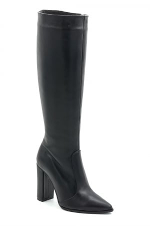 Cizme dama din piele naturala neagra cu varf ascutit stiletto si toc inalt gros imbracat de 9 cm 70123-5-25 [1]