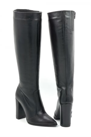 Cizme dama din piele naturala neagra cu varf ascutit stiletto si toc inalt gros imbracat de 9 cm 70123-5-25 [4]