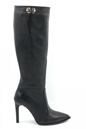 Lichidare stocuri - Cizme dama din piele naturala neagra cu varf ascutit stiletto si toc inalt subtire de 9 cm 70723-25