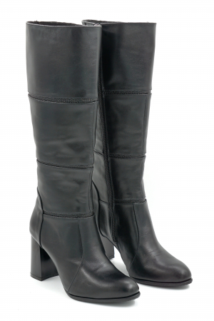 Cizme dama din piele naturala neagra cu varf rotund si toc mediu gros de 8 cm 12411-1-25 [2]