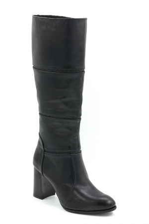 Cizme dama din piele naturala neagra cu varf rotund si toc mediu gros de 8 cm 12411-1-25 [1]