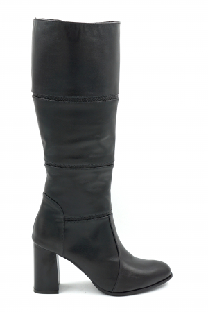 Cizme dama - Cizme dama din piele naturala neagra cu varf rotund si toc mediu gros de 8 cm 12411-1-25