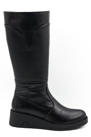 Dama - Cizme dama casual din piele naturala neagra cu varf rotund si talpa de 4 cm 70519-26