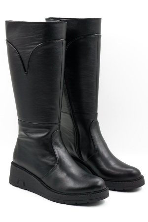 Cizme dama casual din piele naturala neagra cu varf rotund si talpa de 4 cm 70519-26 [2]