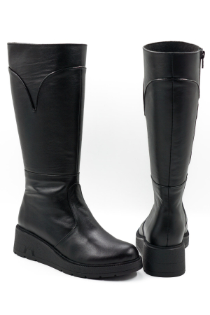Cizme dama casual din piele naturala neagra cu varf rotund si talpa de 4 cm 70519-26 [4]