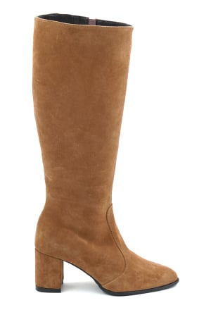 Dama - Cizme dama din piele natrala intoarsa maro coniac cu varf rotund si toc mic gros imbracat de 6 cm 70123-19-25