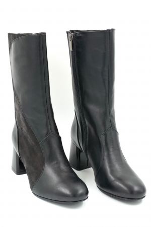Cizme dama elegante scurte din piele naturala neagra si cu imprimeu negru cu varf rotund si toc mic gros 5 cm 33514-23 [2]