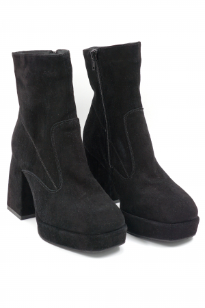 Ghete dama elegante din piele naturala intoarsa neagra cu varf patrat, platforma 3 cm si toc inalt gros imbracat 9 cm 70424-1-24 [2]