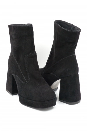 Ghete dama elegante din piele naturala intoarsa neagra cu varf patrat, platforma 3 cm si toc inalt gros imbracat 9 cm 70424-1-24 [3]