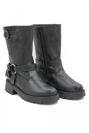 Cizme dama casual scurte din piele naturala neagra cu accesorii metalice, varf rotund si toc 3 cm 71024-24 [2]