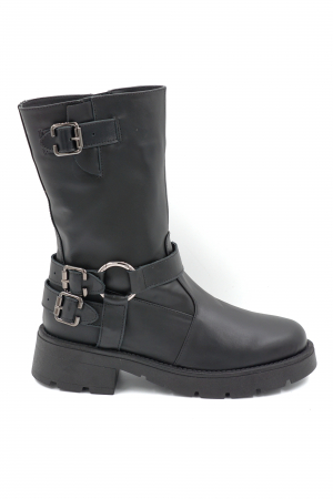 Cizme dama - Cizme dama casual scurte din piele naturala neagra cu accesorii metalice, varf rotund si toc 3 cm 71024-24