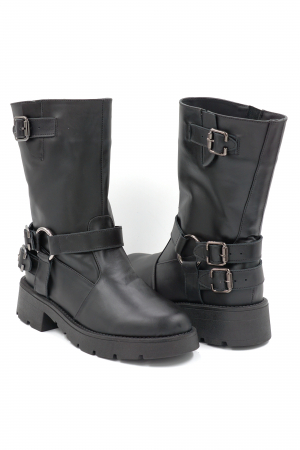 Cizme dama casual scurte din piele naturala neagra cu accesorii metalice, varf rotund si toc 3 cm 71024-24 [3]