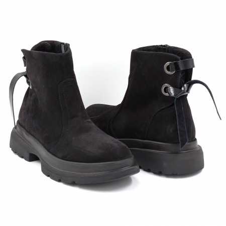 Ghete dama casual din piele naturala intoarsa neagra cu accesorii metalice, varf rotund si talpa 3 cm 71120-24 [3]