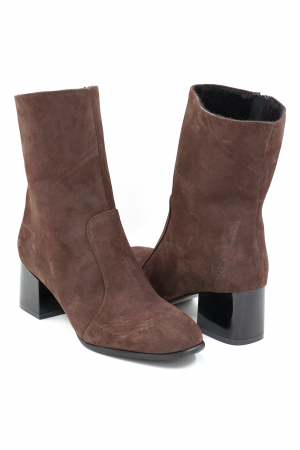 Ghete dama din piele naturala intoarsa maro inchis cu varf rotund si toc mic gros 5 cm 74617-1-24 [3]