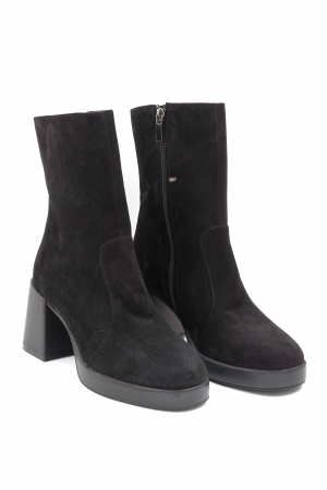 Ghete dama din piele naturala intoarsa neagra cu varf rotund, platforma 2 cm si toc mic gros 6 cm  74617-24 [2]