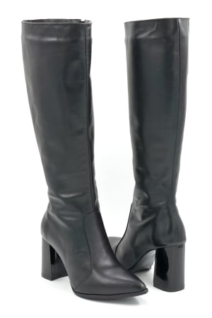 Cizme dama din piele naturala neagra cu varf ascutit stiletto si toc mediu gros de 8 cm 70123-14-25 [3]