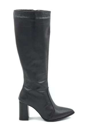 Cizme elegant & office dama - Cizme dama din piele naturala neagra cu varf ascutit stiletto si toc mediu gros de 8 cm 70123-14-25