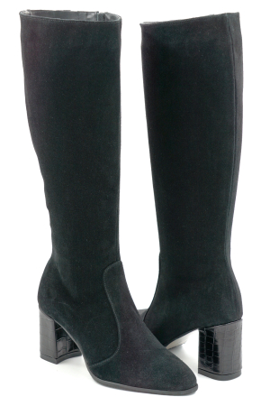 Cizme dama din piele naturala intoarsa neagra cu varf ascutit si toc mediu gros de 7 cm 70123-19-25 [3]