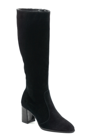 Cizme dama din piele naturala intoarsa neagra cu varf ascutit si toc mediu gros de 7 cm 70123-19-25 [1]