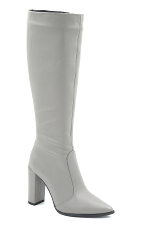 Cizme dama din piele naturala gri cu varf ascutit stiletto si toc inalt gros imbracat de 9 cm 70123-2-25 [1]