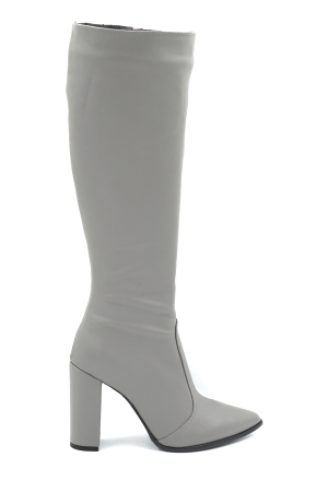 Cizme dama - Cizme dama din piele naturala gri cu varf ascutit stiletto si toc inalt gros imbracat de 9 cm 70123-2-25