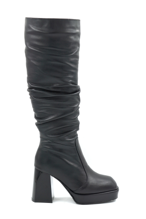 Cizme elegant & office dama - Cizme dama din piele naturala neagra cu varf patrat, platforma de 3 cm si toc inalt gros de 9 cm 77221-4-25