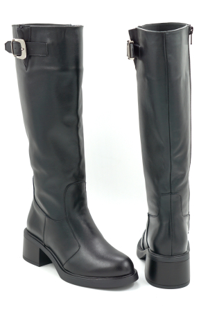 Cizme dama din piele naturala neagra cu varf rotund si toc mic gros de 5 cm 70725-2 25 [4]